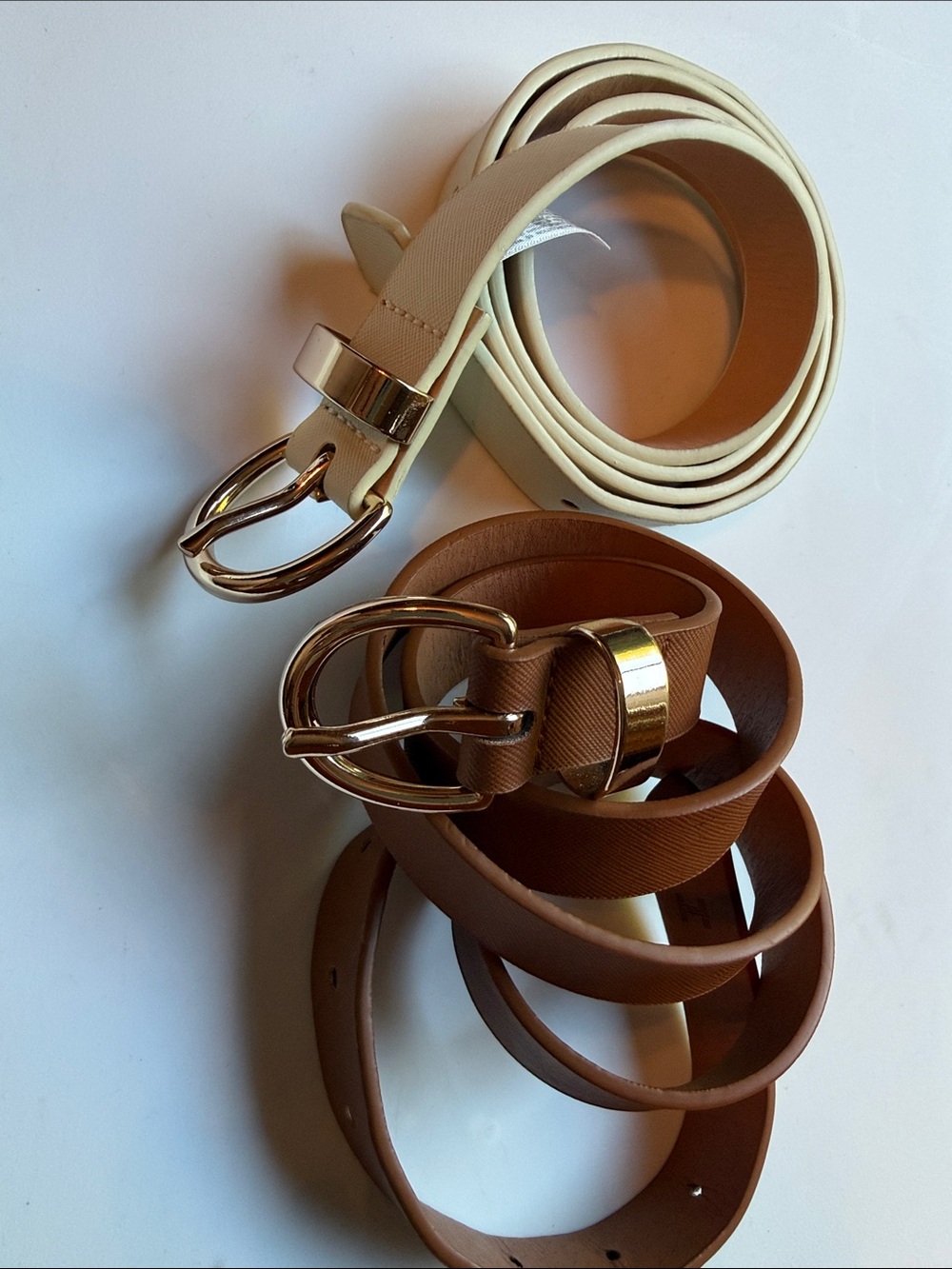 Neutral Brown and Cream Women's Fashion Belts - Classic Metal Buckle